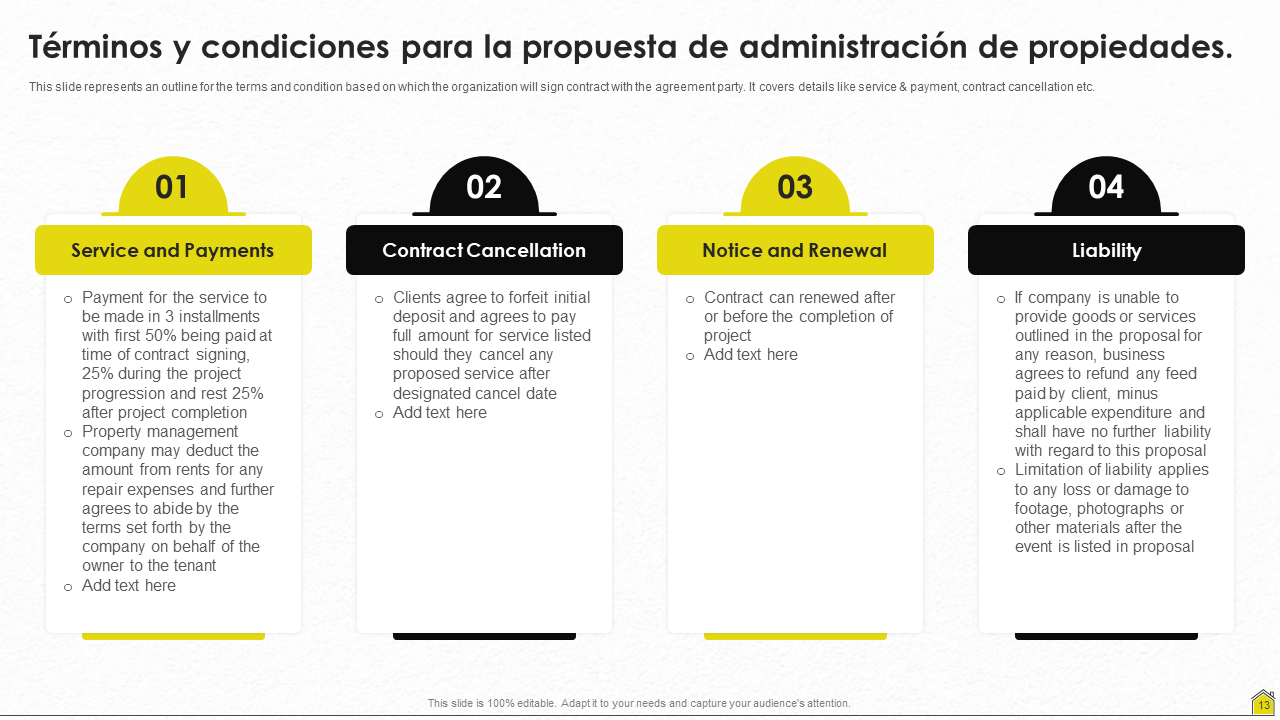 Términos y condiciones para la propuesta de administración de propiedades. Términos y condiciones para la propuesta de administración de propiedades.