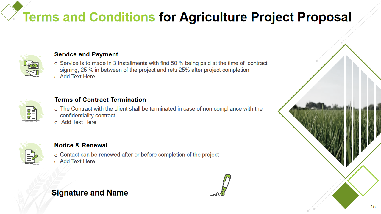 Terms and Conditions for Agriculture Project Proposal