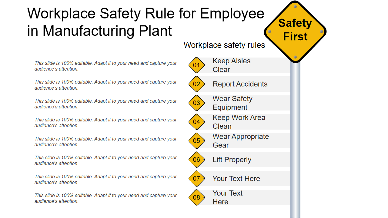 Workplace Safety Rule for Employee in Manufacturing Plant