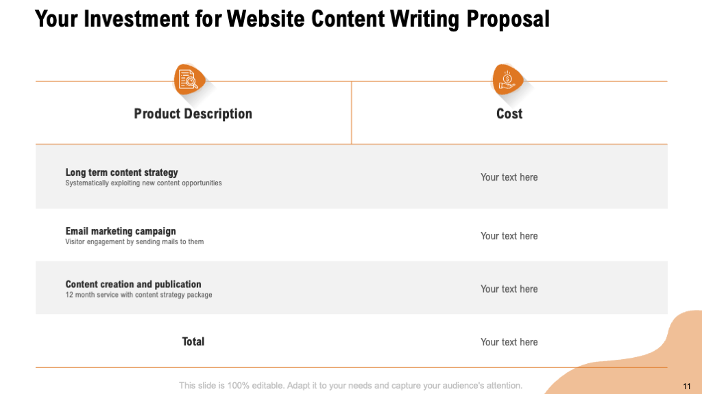 Your Investment for Website Content Proposal