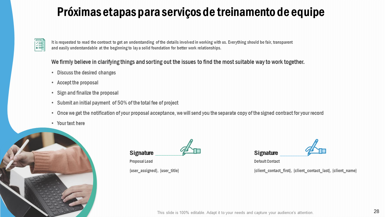 Pr&oacute;ximas etapas para servi&ccedil;os de treinamento de equipe