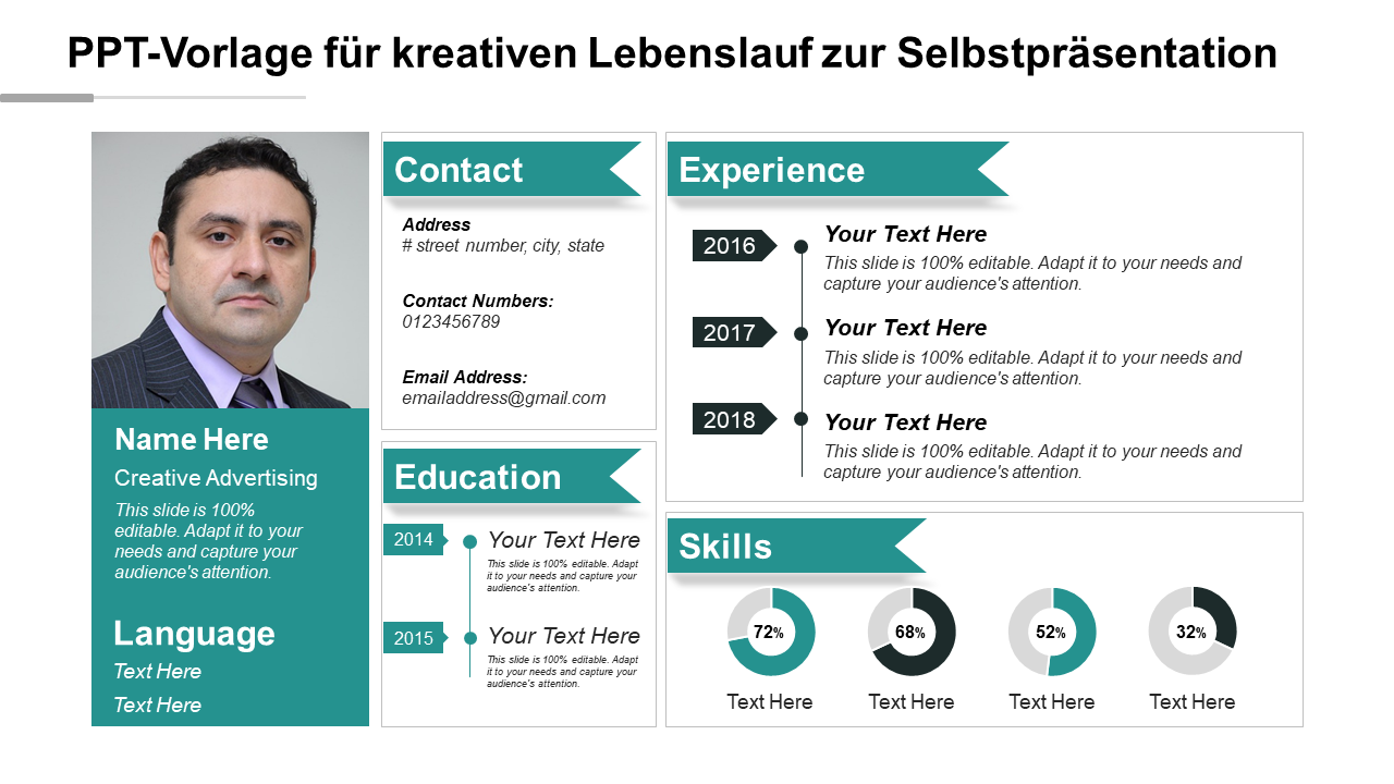  PPT-Vorlage f&uuml;r kreativen Lebenslauf zur Selbstpr&auml;sentation