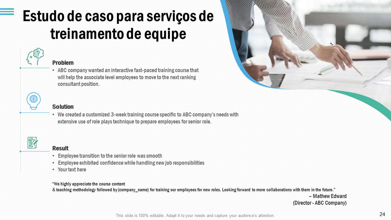  Estudo de caso para servi&ccedil;os de treinamento de equipe