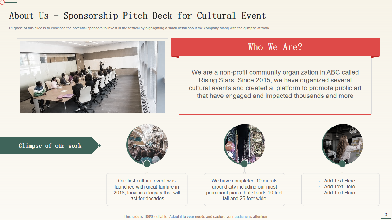 About Us - Sponsorship Pitch Deck for Cultural Event