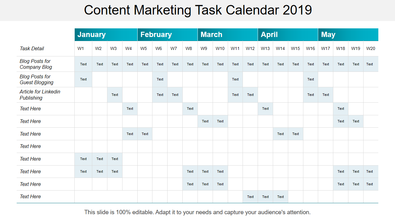 Content Marketing Task Calendar 2019