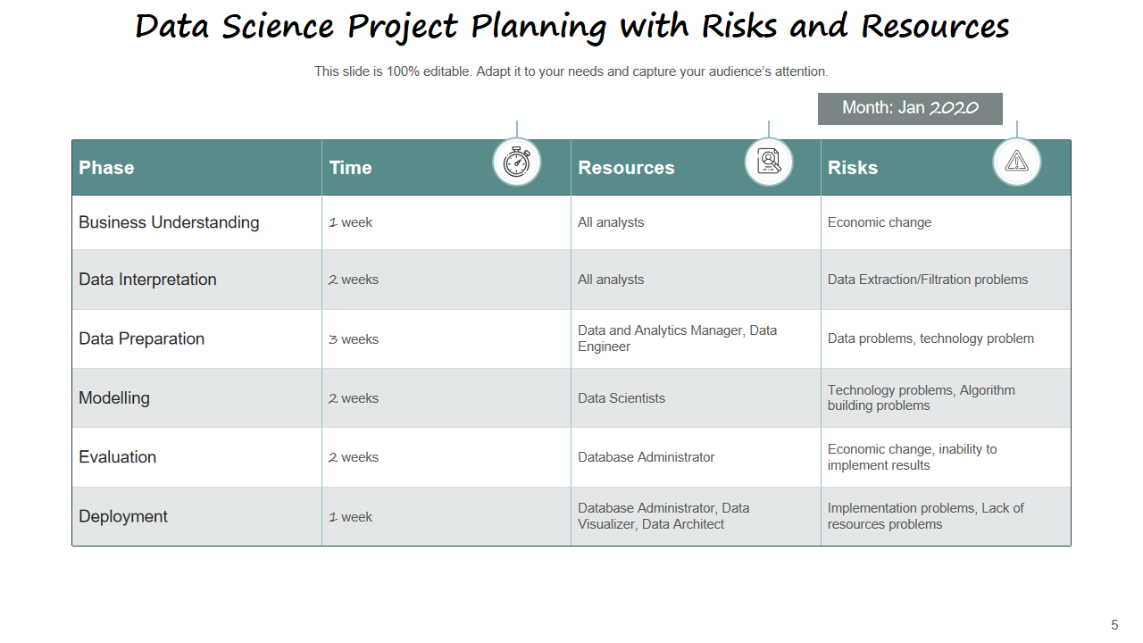 Data Science Project Planning with Risks and Resources