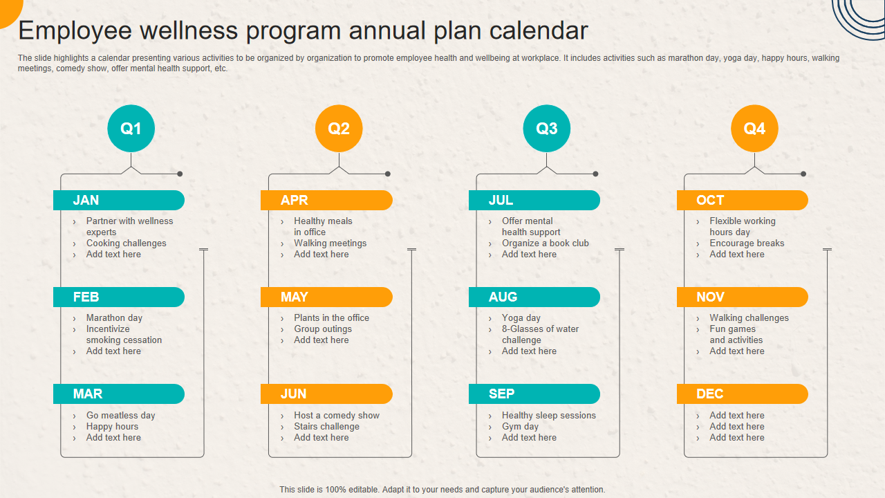 Employee wellness program annual plan calendar