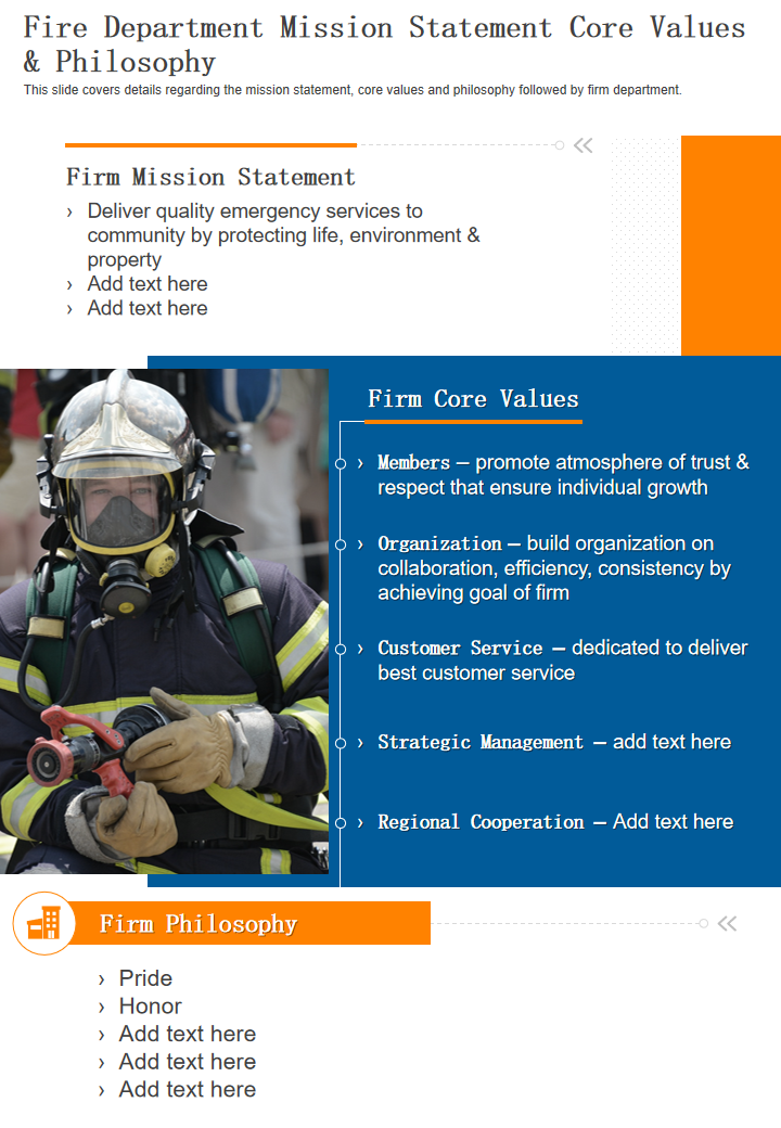 Fire Department Mission Statement Core Values & Philosophy