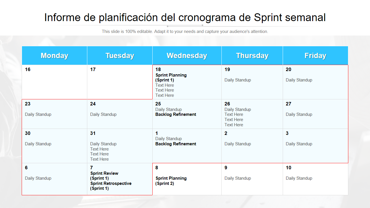 Informe de planificación del cronograma de Sprint seman Informe de planificación del cronograma de Sprint seman