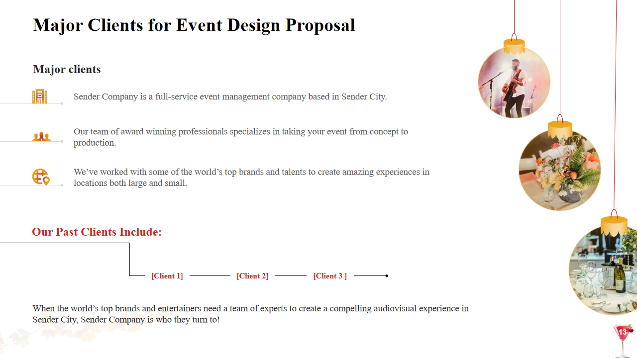 Major Clients for Event Design Proposal