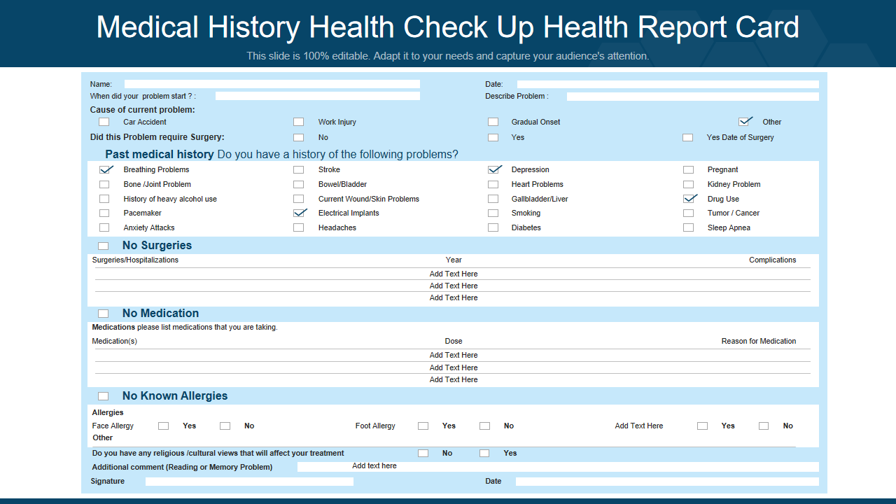 Medical History Health Check Up Health Report Card