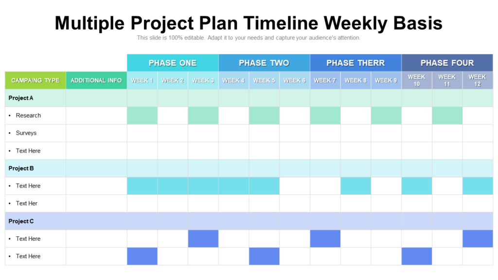 Multiple Project Timeline Weekly Basis Template