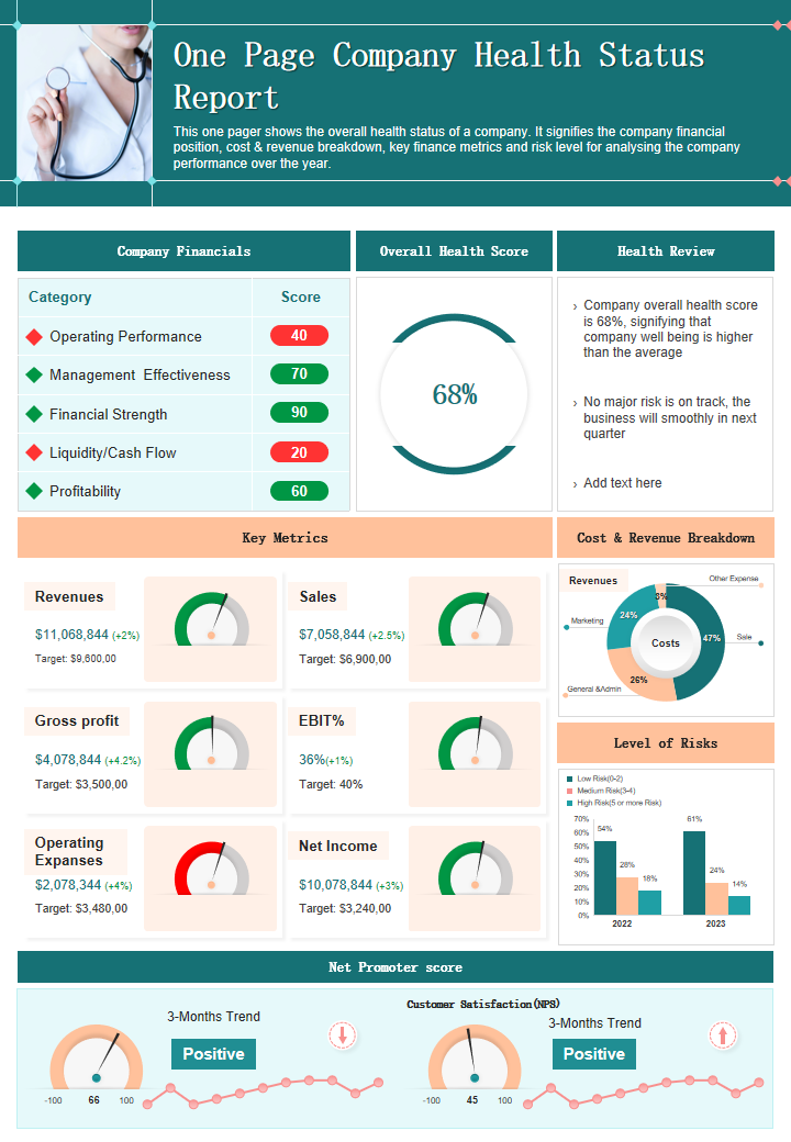 One Page Company Health Status Report