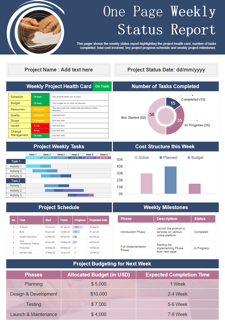 One Page Weekly Status Report