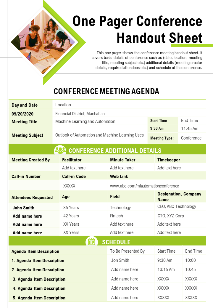 One Pager Conference Handout Sheet Report Template