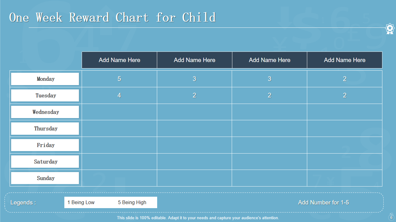 One Week Reward Chart for Child