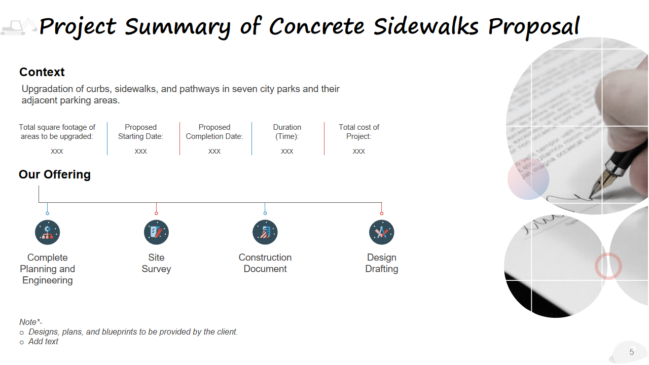 Project Summary of Concrete Sidewalks Proposal