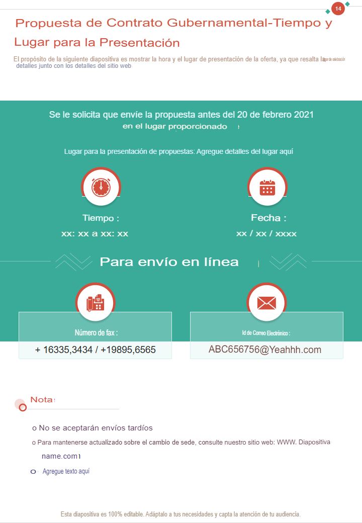 Propuesta de contrato gubernamental hora y lugar de presentación Propuesta de contrato gubernamental hora y lugar de presentación