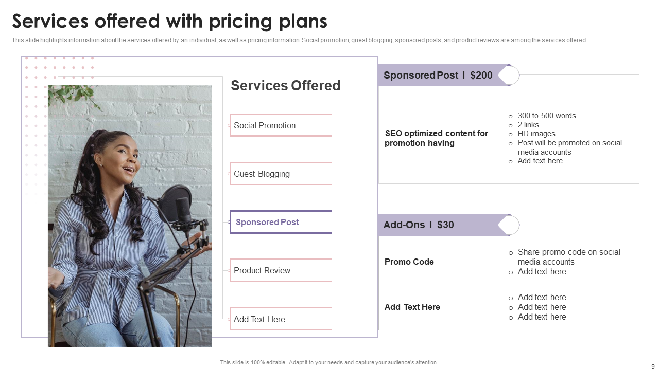 Services offered with pricing plans