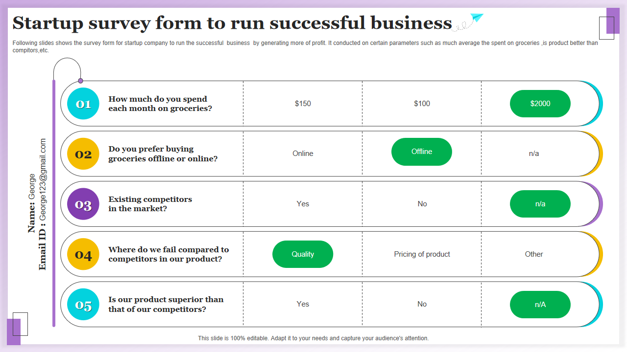 Startup survey form to run successful business