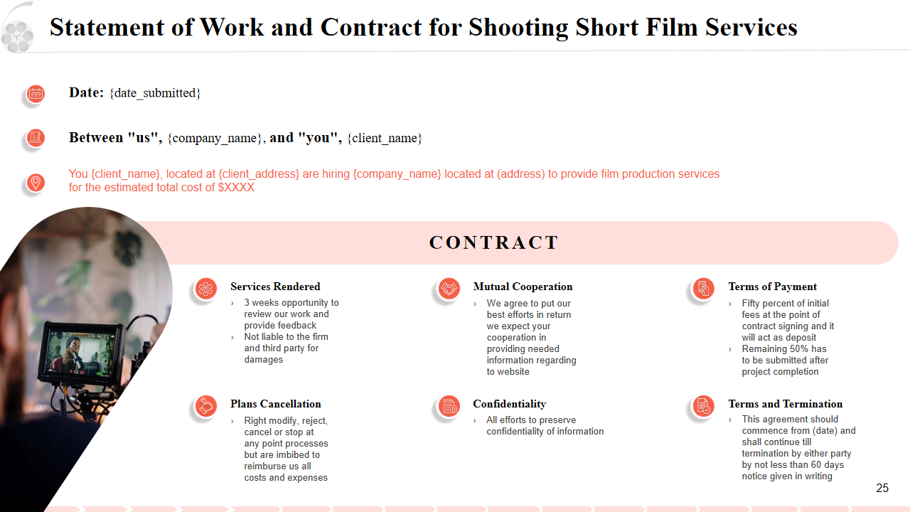 Statement of Work and Contract for Shooting Short Film Services