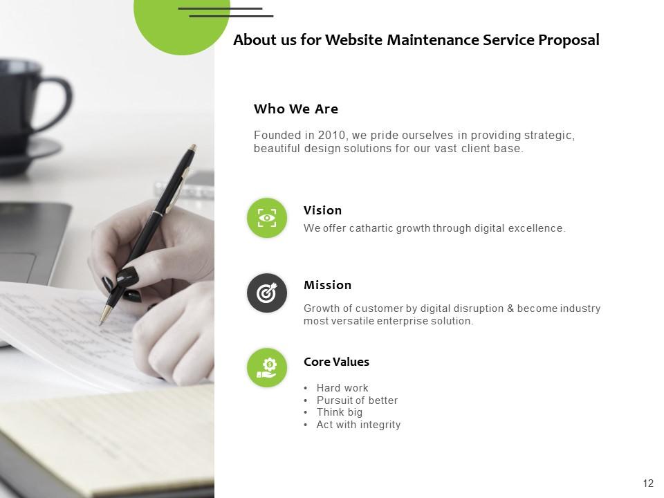 About Us for Website Maintenance Service Proposal