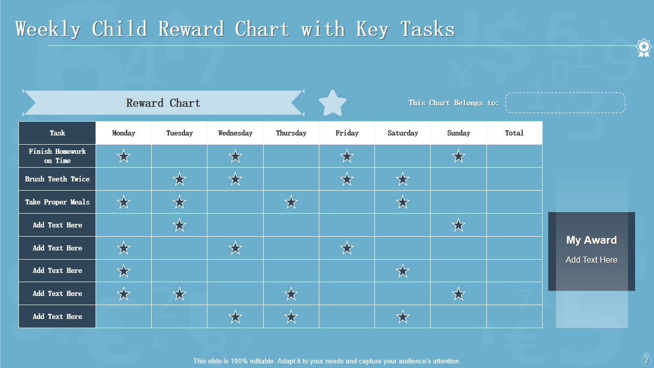 Weekly Child Reward Chart with Key Tasks