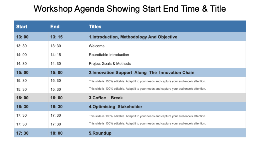 Workshop Agenda PPT Slide