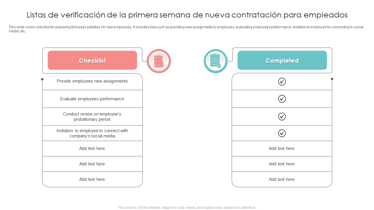 Listas de verificación de la primera semana de nueva contratación para empleados Listas de verificación de la primera semana de nueva contratación para empleados