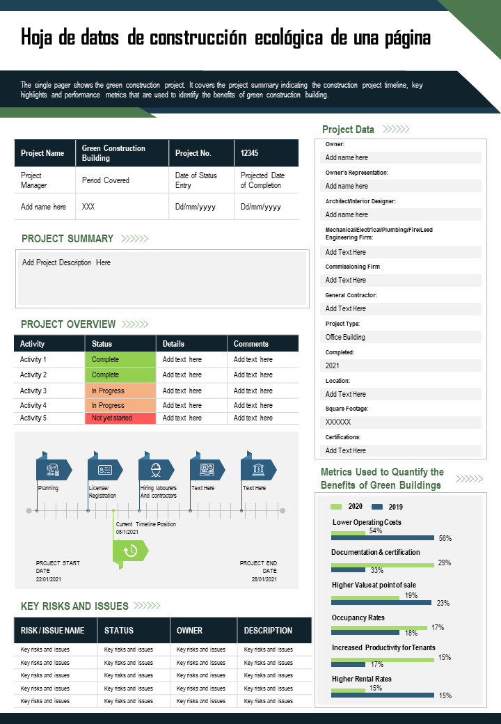 Hoja de datos de construcci&oacute;n ecol&oacute;gica de una p&aacute;gina