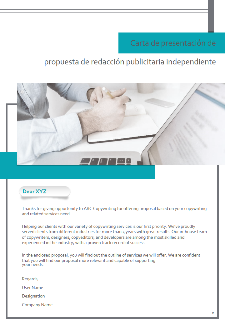 Carta de presentaci&oacute;n de propuesta de redacci&oacute;n publicitaria independiente