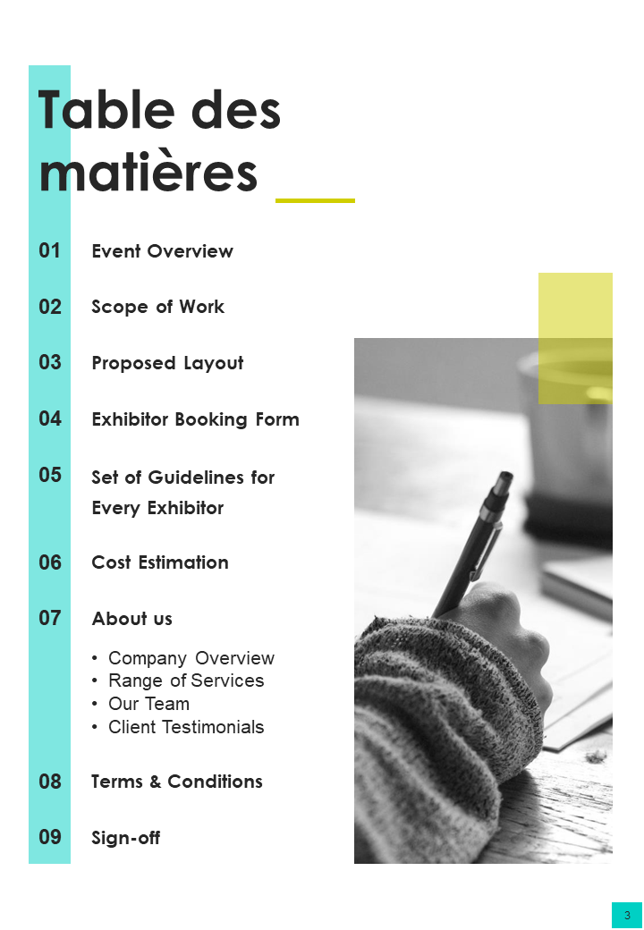 Table des mati&egrave;res