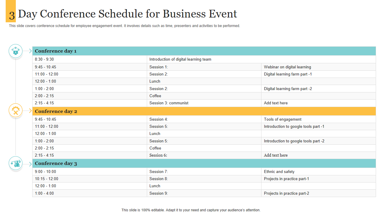 3 Day Conference Schedule for Business Event