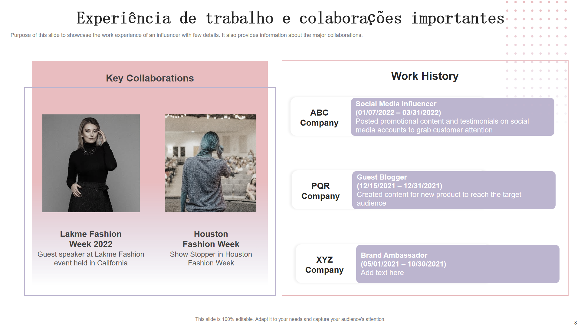  Experi&ecirc;ncia de trabalho e colabora&ccedil;&otilde;es importantes