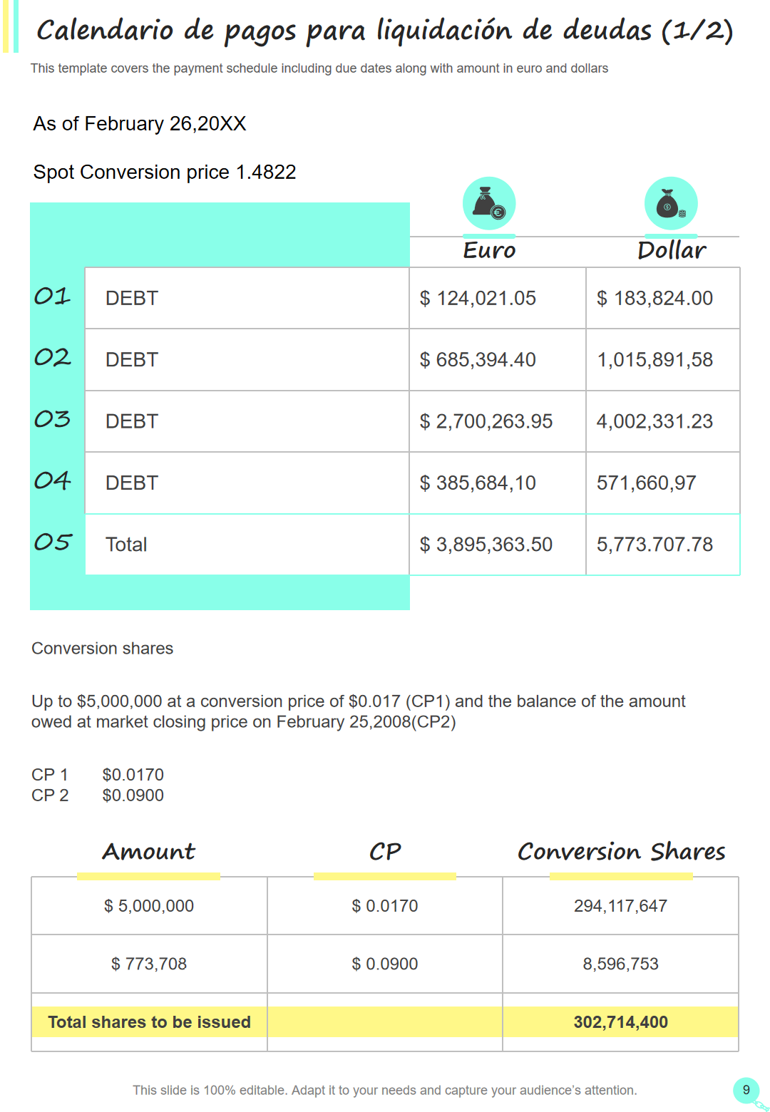 Calendario de pagos para liquidaci&oacute;n de deudas