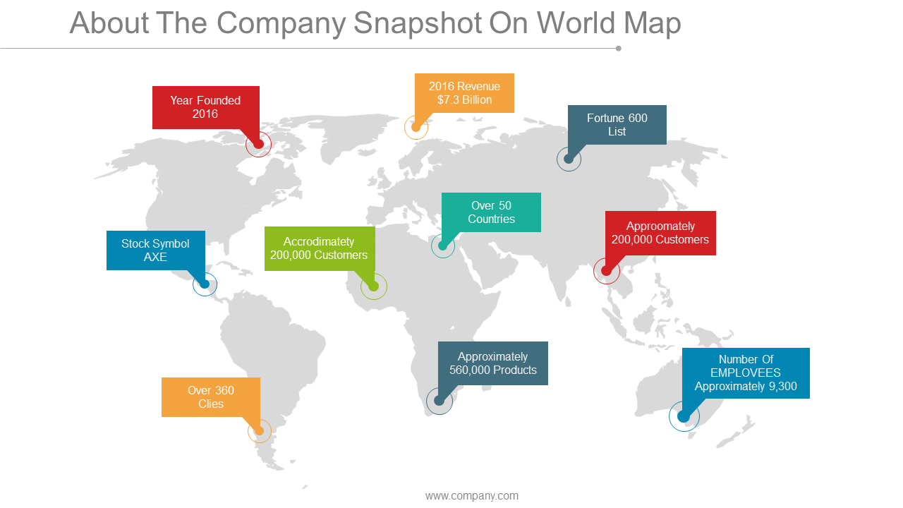 About The Company Snapshot On World Map
