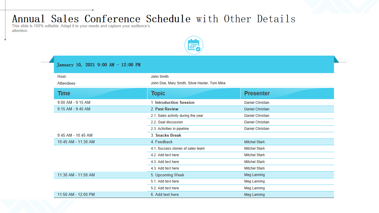 Annual Sales Conference Schedule with Other Details