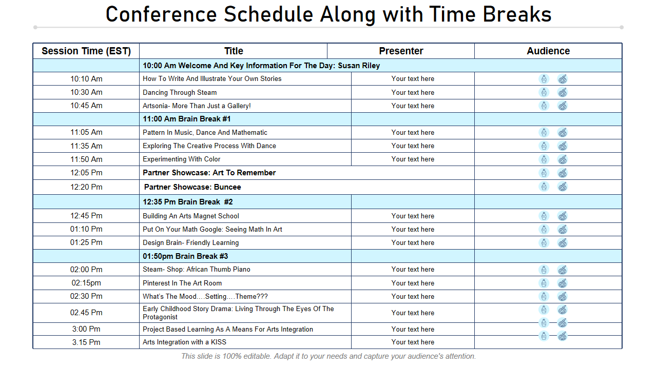 Conference Schedule Along with Time Breaks