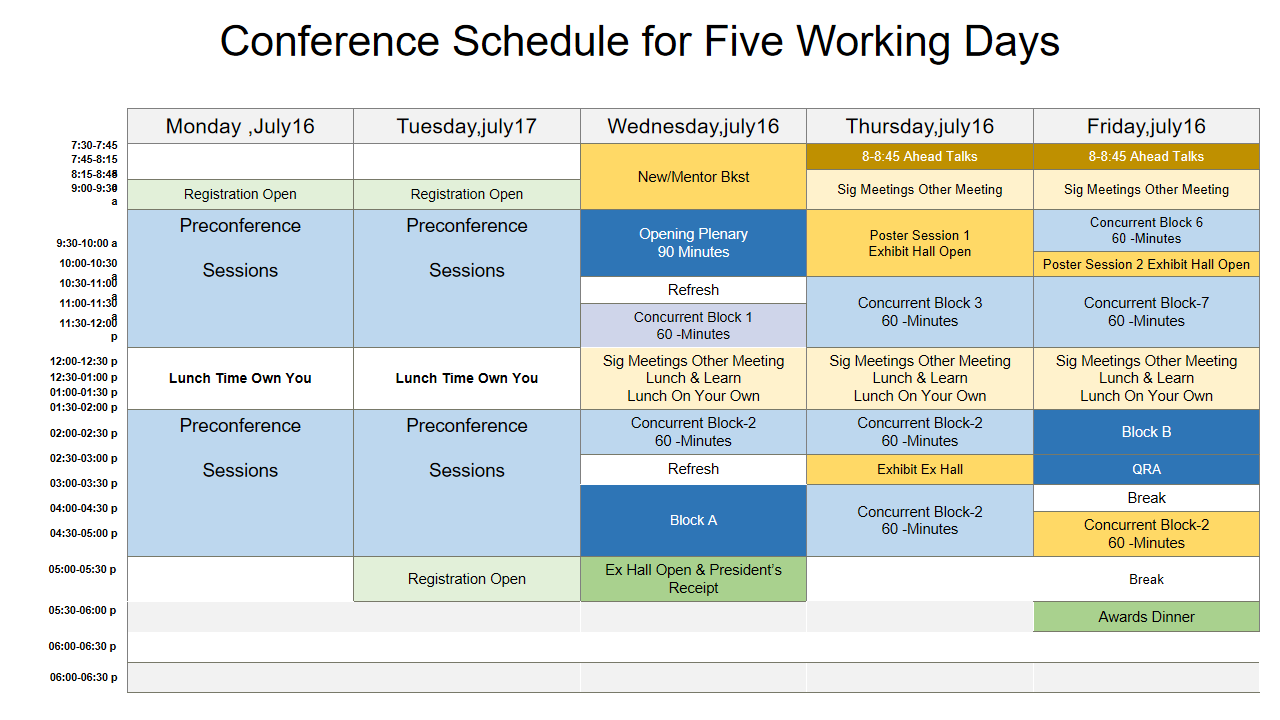 Conference Schedule for Five Working Days