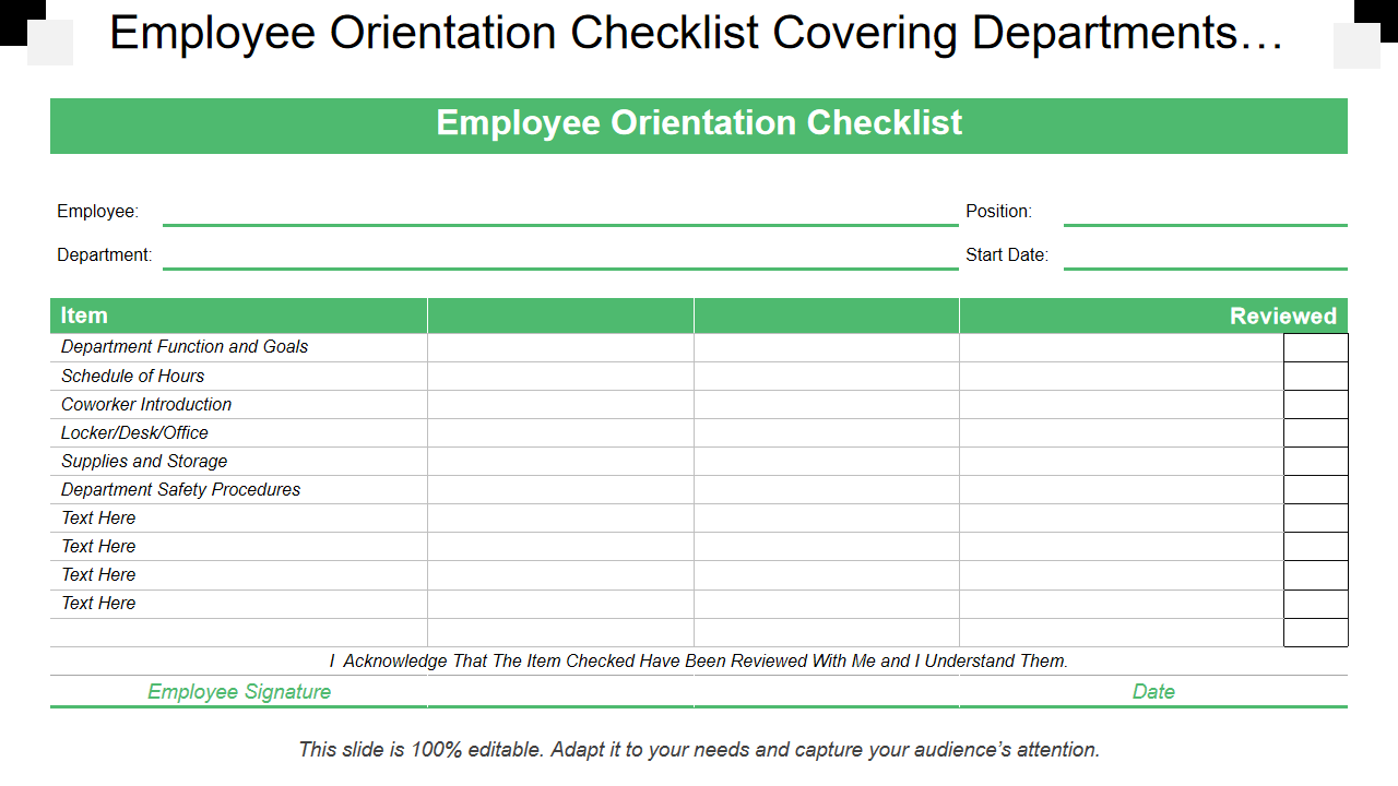Employee Orientation Checklist Covering Departments…