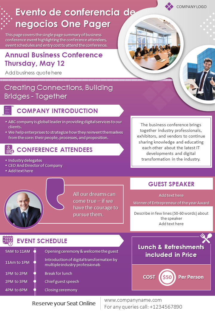 Evento de conferencia de negocios One Pager Evento de conferencia de negocios One Pager