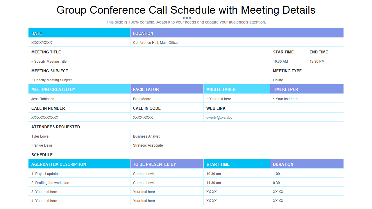 Group Conference Call Schedule with Meeting Details