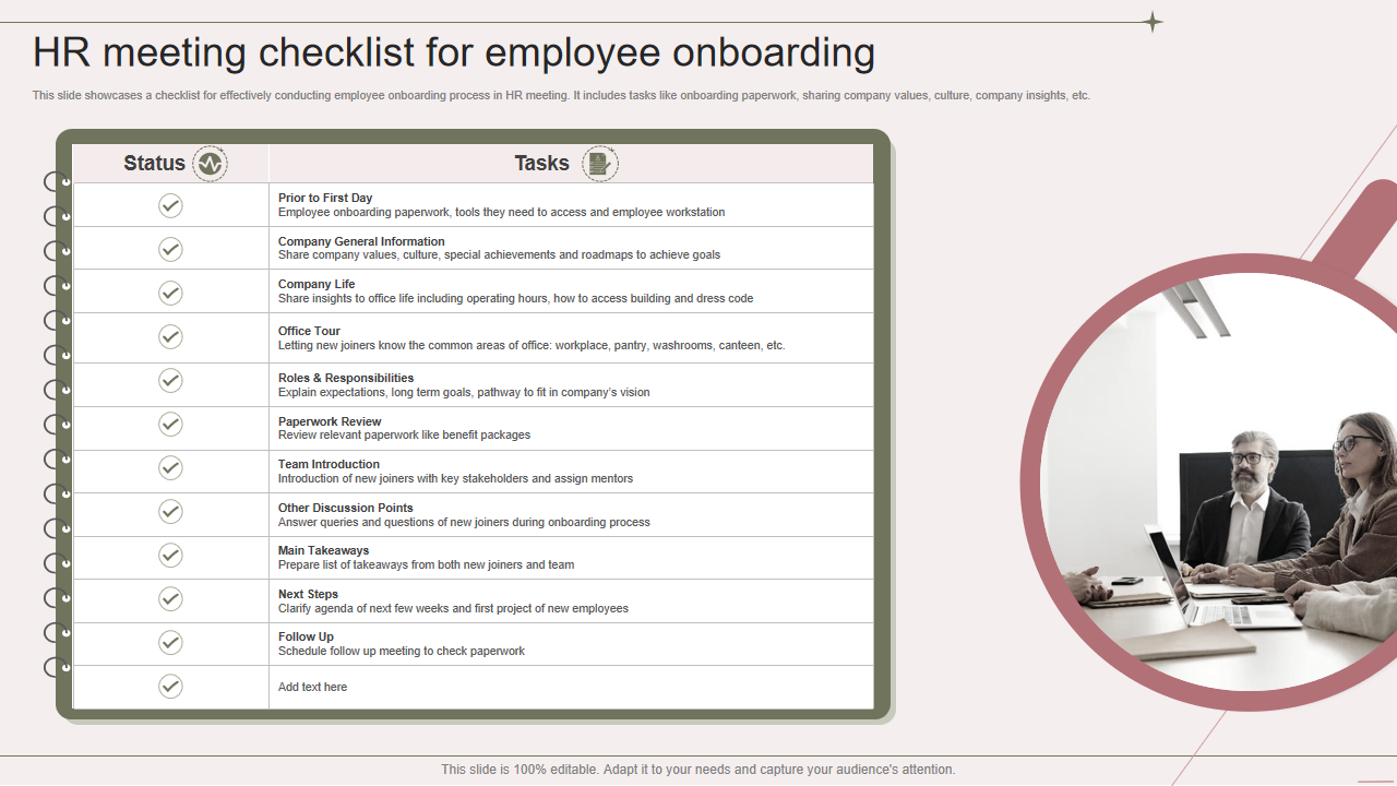 HR meeting checklist for employee onboarding