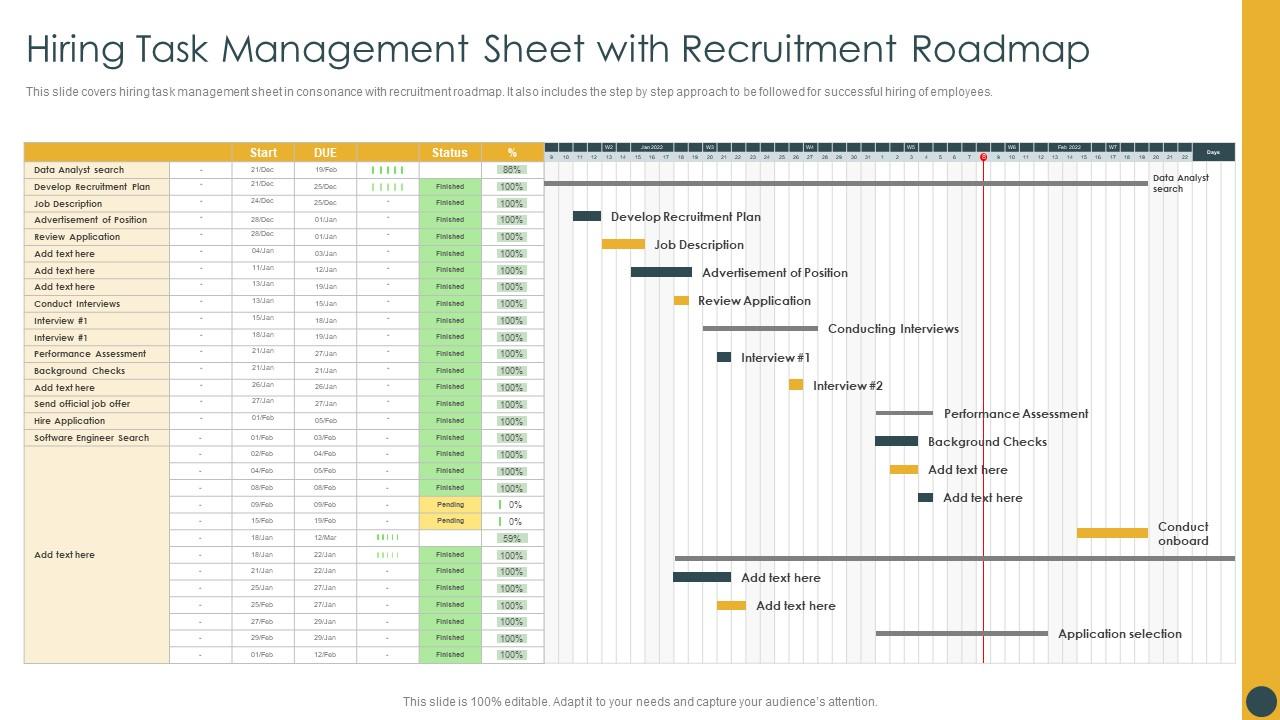 Hiring Task Management Sheet with Recruitment Roadmap