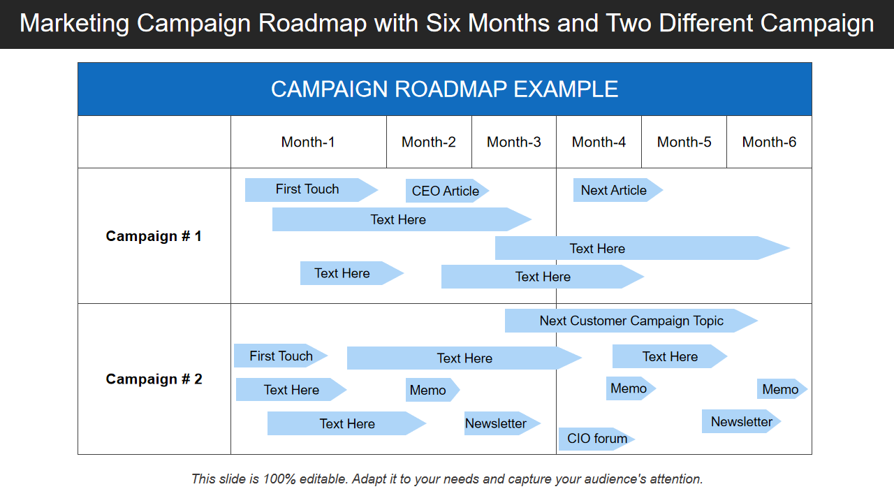 Marketing Campaign Roadmap with Six Months and Two Different Campaign