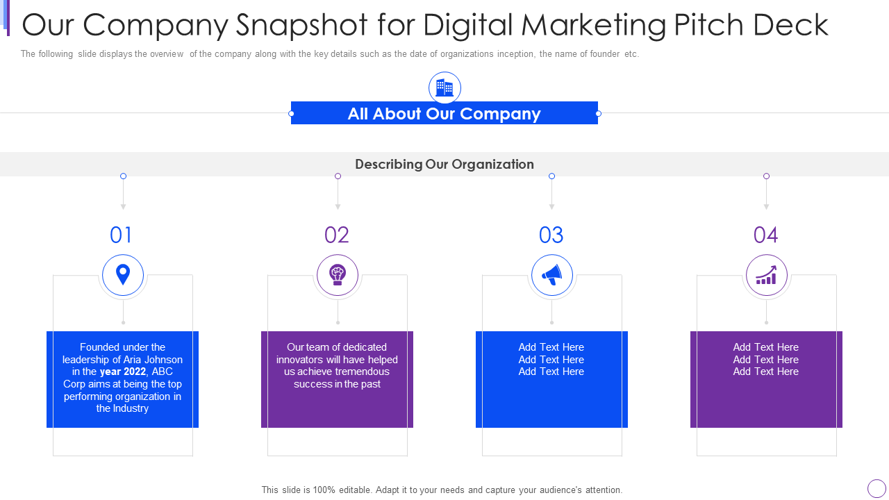 Our Company Snapshot for Digital Marketing Pitch Deck