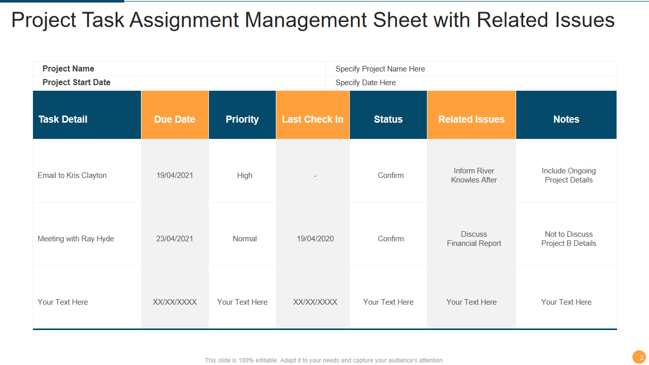 Project Task Assignment Management Sheet with Related Issues