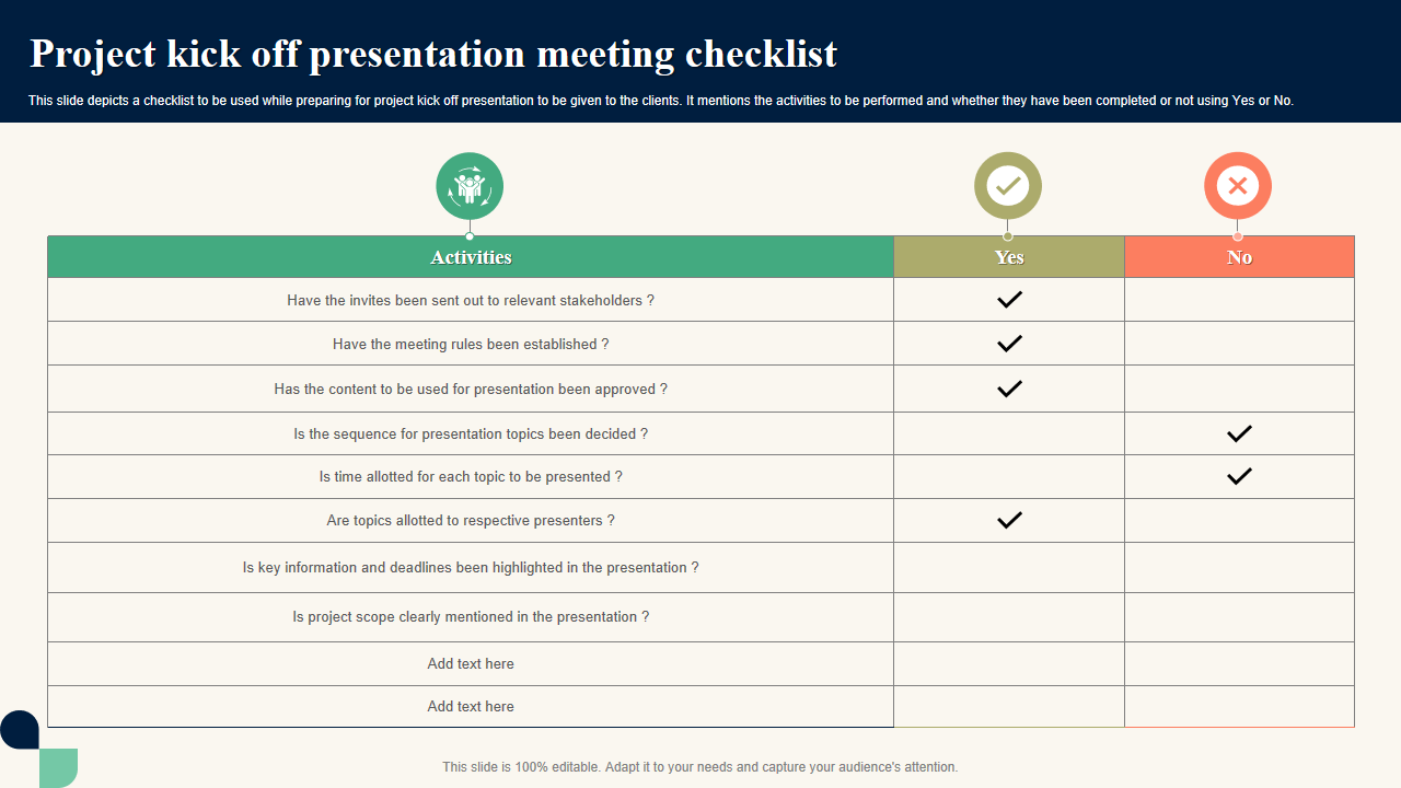Project kick off presentation meeting checklist