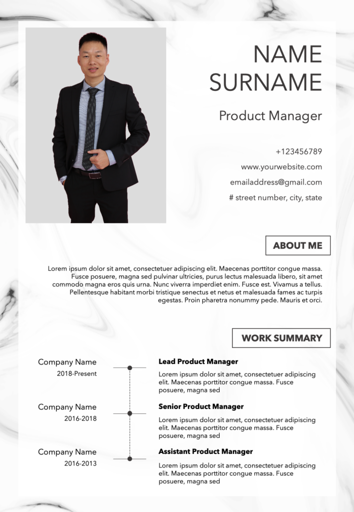 Resume Template with Work Summary PPT Template