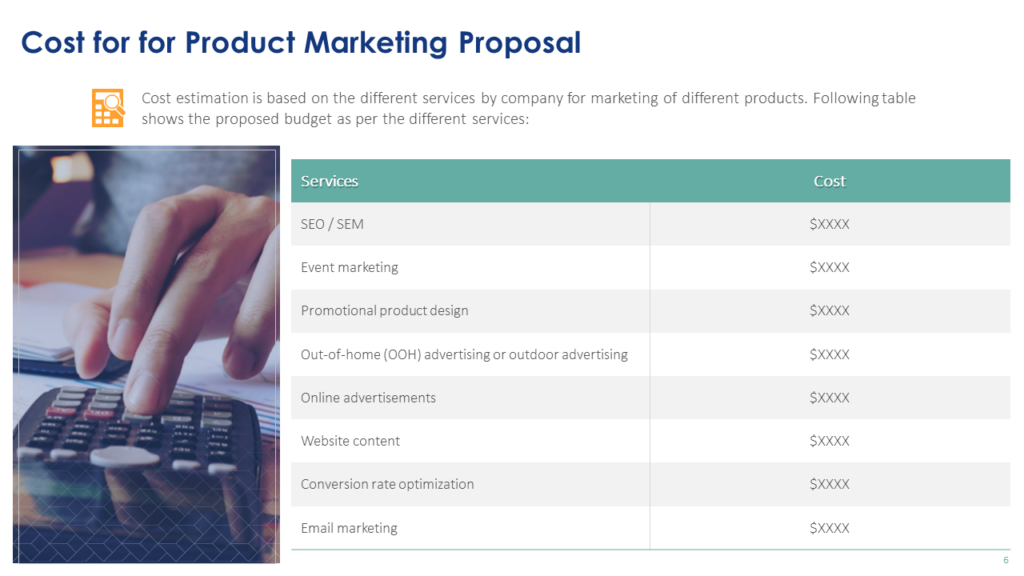 Cost for Product Marketing Proposal Template